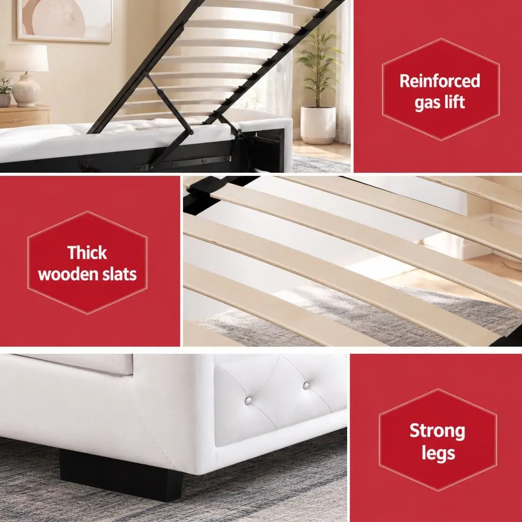 King Single Gas Lift Bed Frame with Upholstered Storage