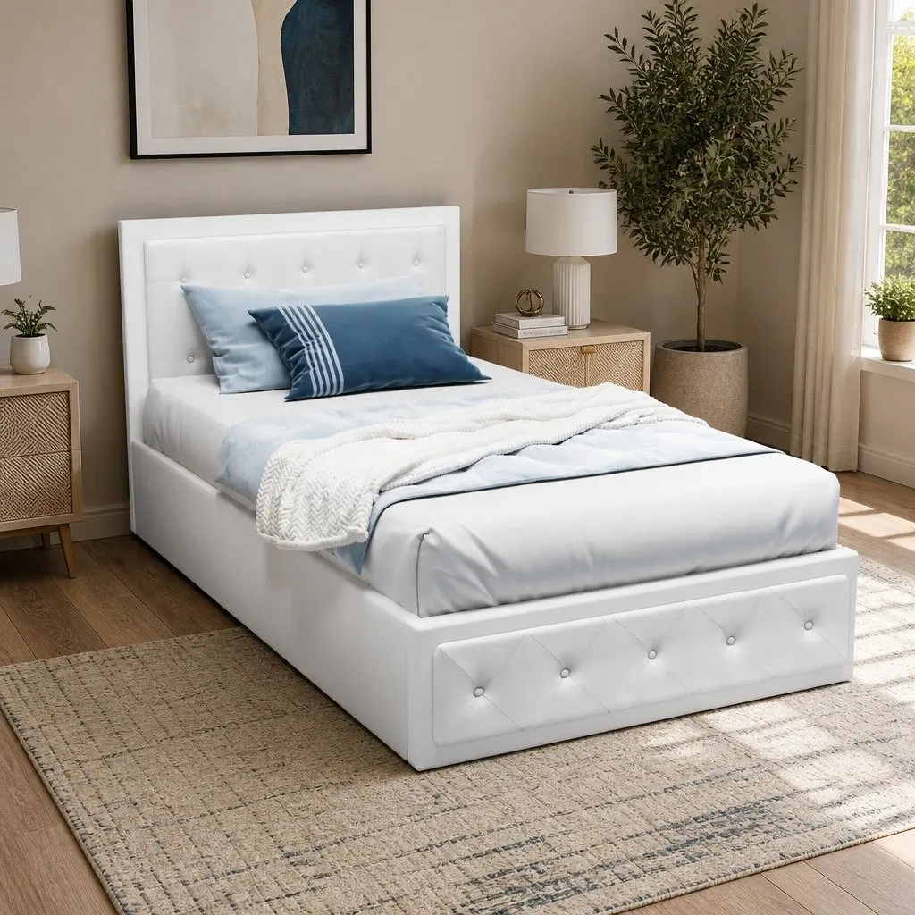King Single Gas Lift Bed Frame with Upholstered Storage