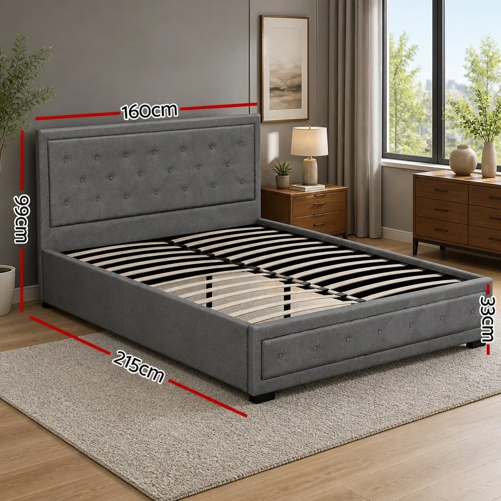 Grey Upholstered Queen Size Gas Lift Bed Frame