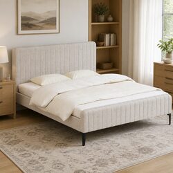 Upholstered King Size Bed Frame with Padded Headboard