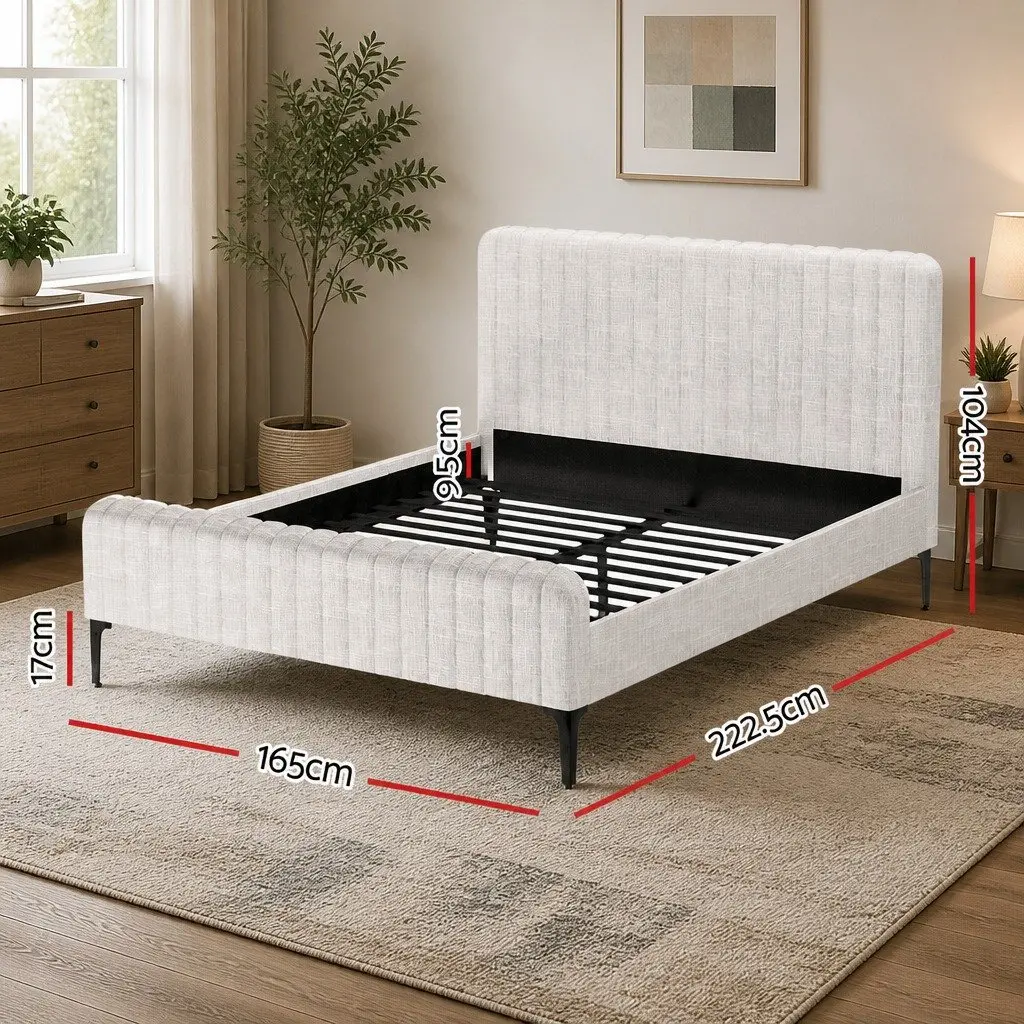 Beige Upholstered Queen Bed Frame with Padded Comfort
