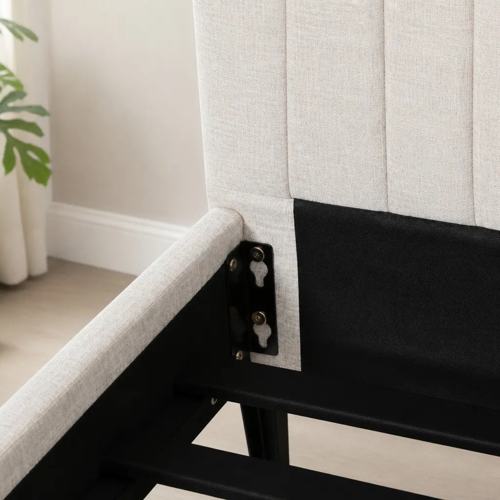 Beige Upholstered Queen Bed Frame with Padded Comfort