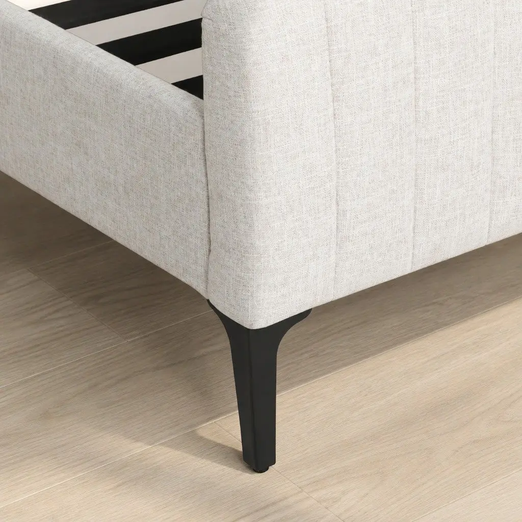 Beige Upholstered Queen Bed Frame with Padded Comfort