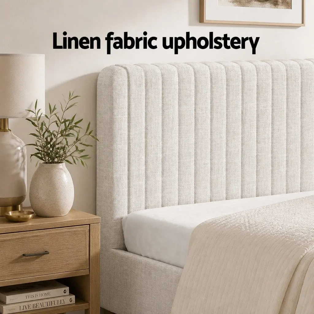 Beige Upholstered Queen Bed Frame with Padded Comfort