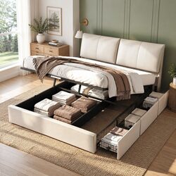 King Bed Frame with Gas Lift Storage and Adjustable Headboard