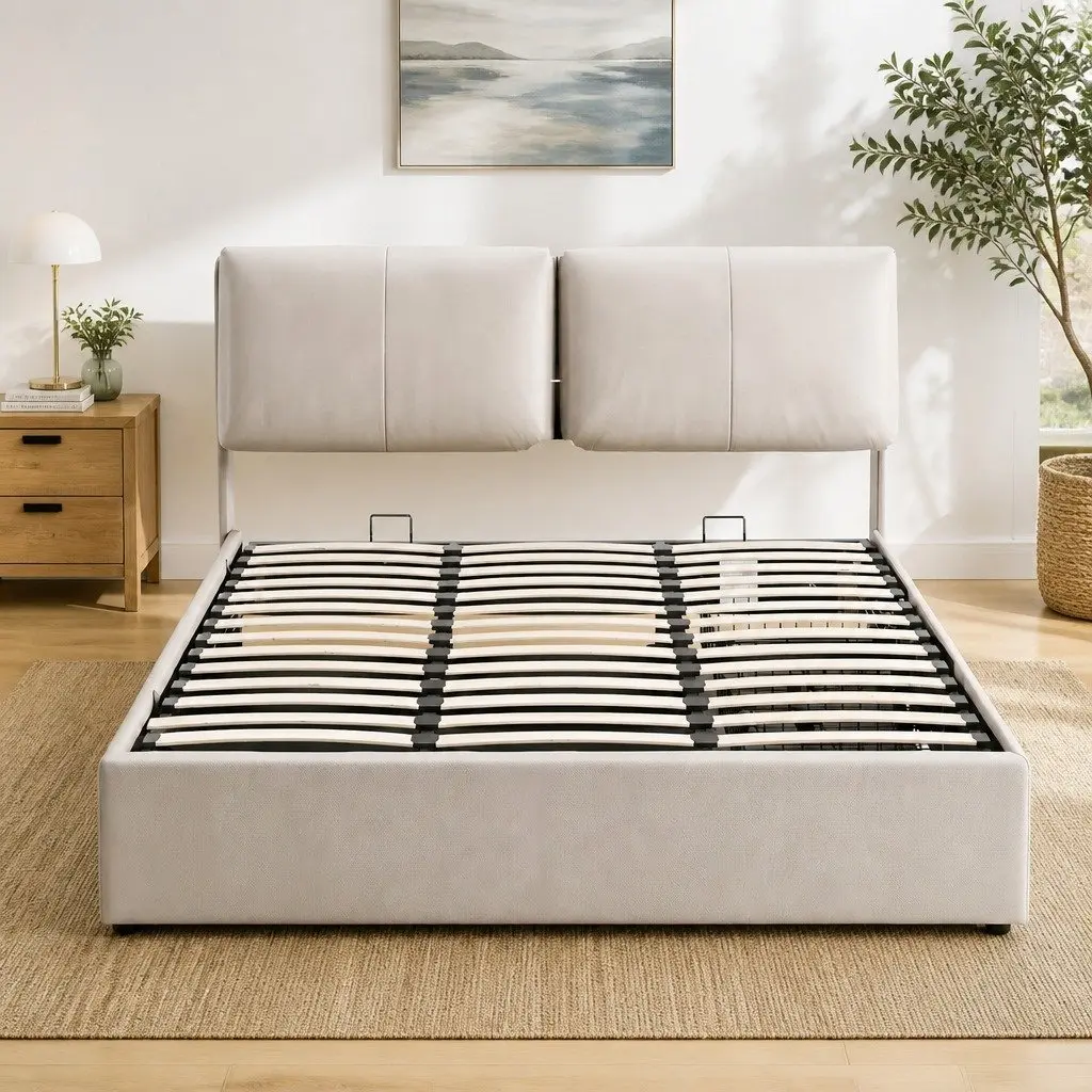 Queen Bed Frame with Gas Lift Storage and 3 Drawers