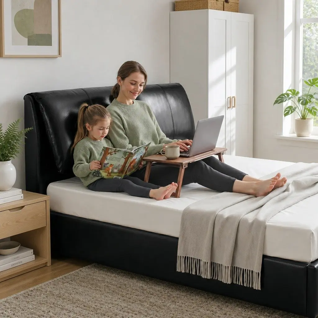 Queen Bed Frame Black Gas Lift Storage 3 Drawers Adjustable Headboard Platform