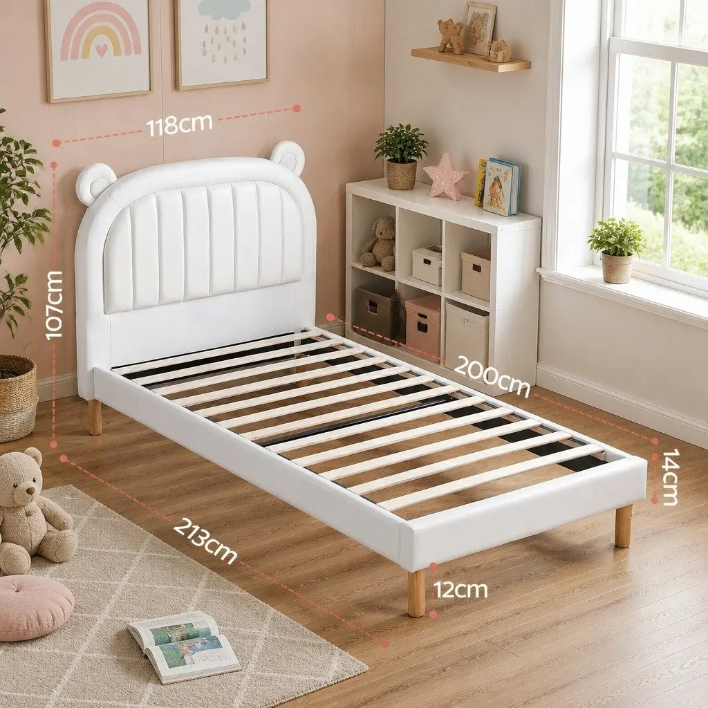 Bear Ears Upholstered Kids King Single Bed Frame
