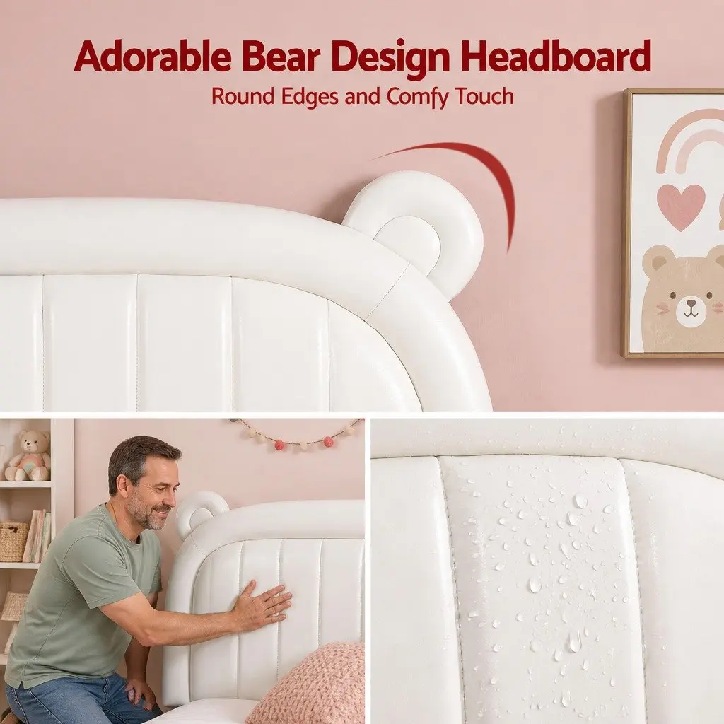 Bear Ears Upholstered Kids King Single Bed Frame
