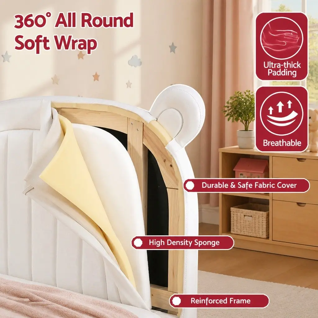 Bear Ears Upholstered Kids King Single Bed Frame