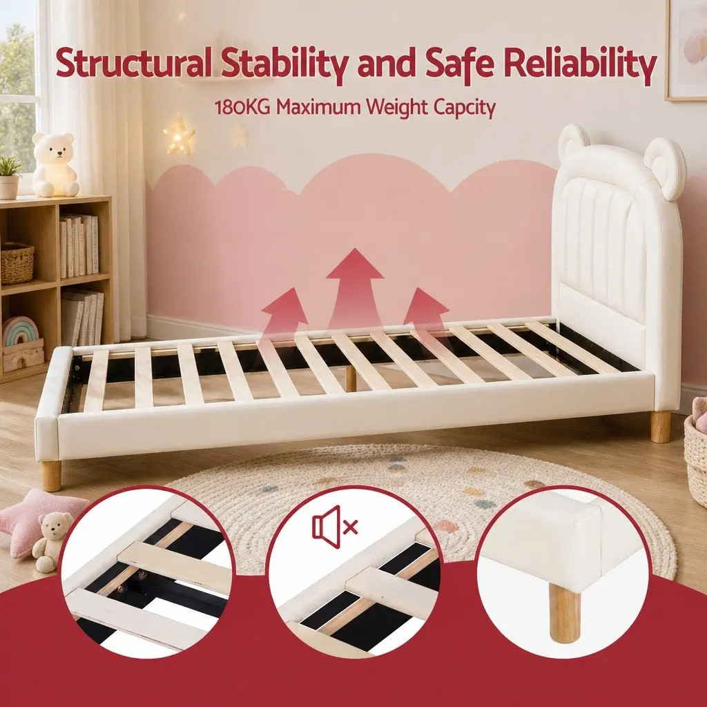 Bear Ears Upholstered Kids King Single Bed Frame