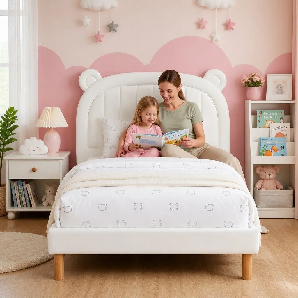 Bear Ears Upholstered Kids King Single Bed Frame