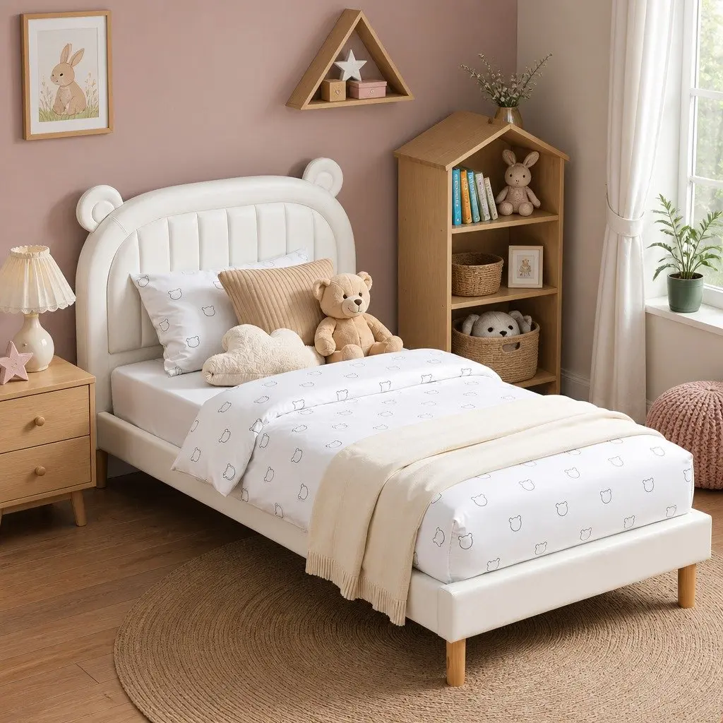 Bear Ears Upholstered Kids King Single Bed Frame