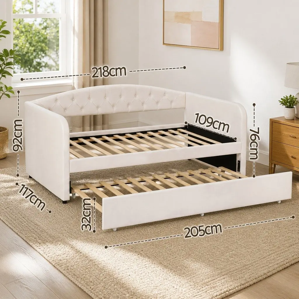 Tufted Upholstered King Single Daybed with Trundle