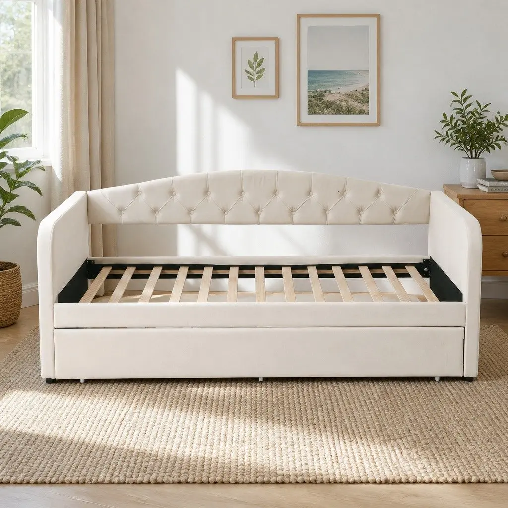 Tufted Upholstered King Single Daybed with Trundle