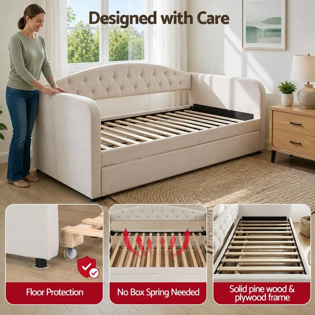 Tufted Upholstered King Single Daybed with Trundle
