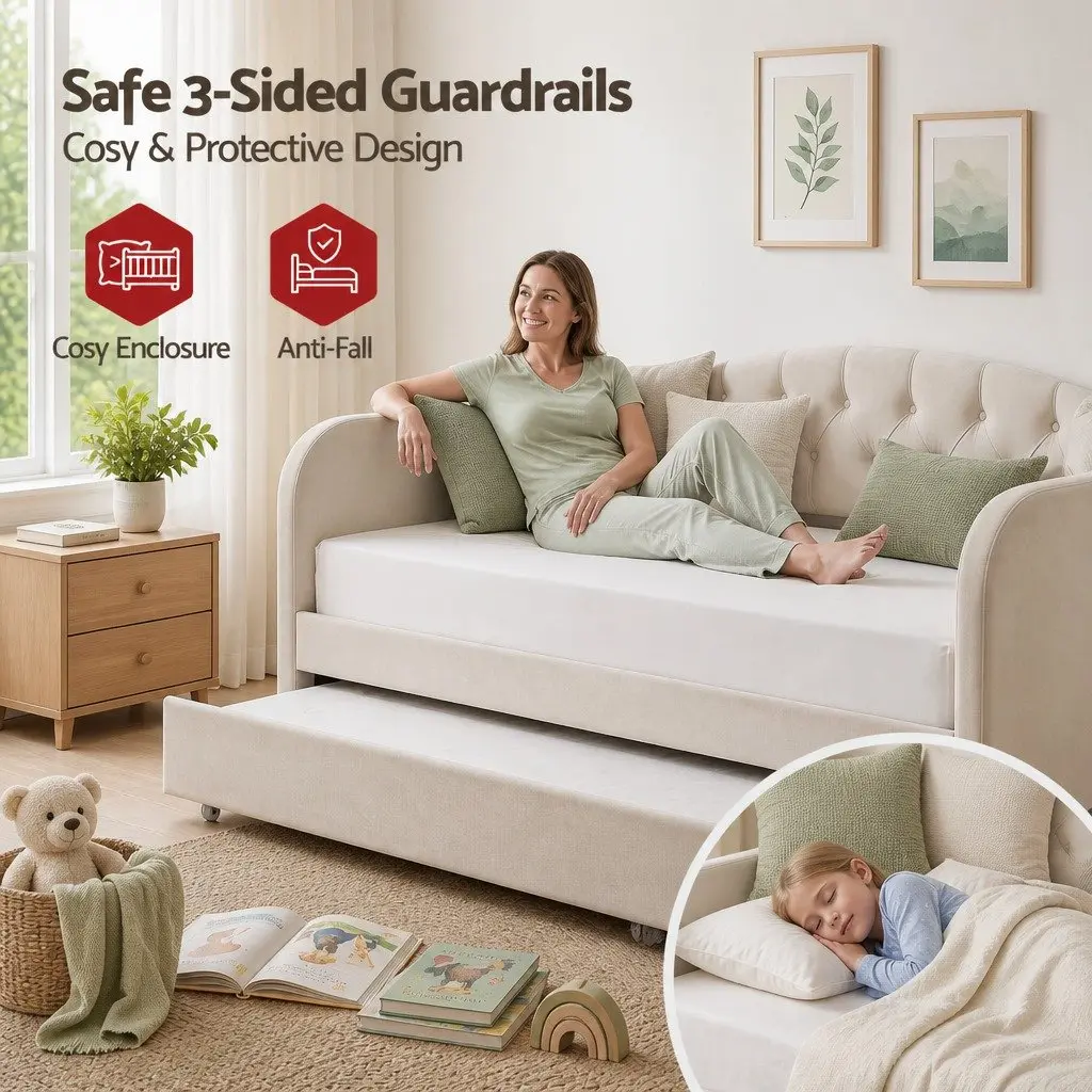 Tufted Upholstered King Single Daybed with Trundle