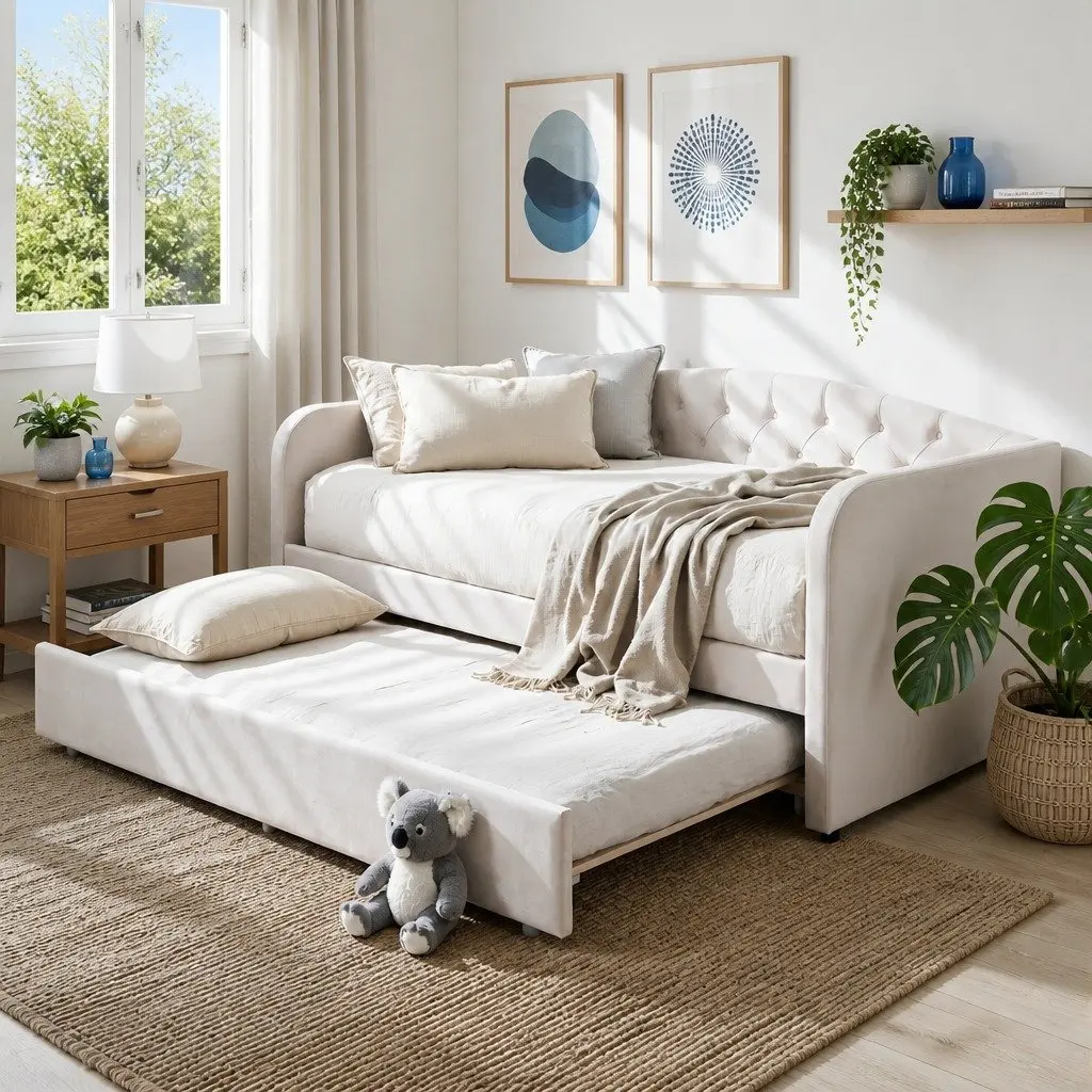 Tufted Upholstered King Single Daybed with Trundle