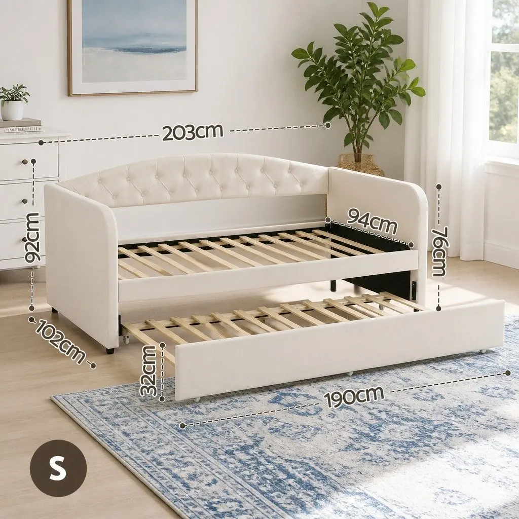 Upholstered Single Daybed with Pull-Out Trundle Bed