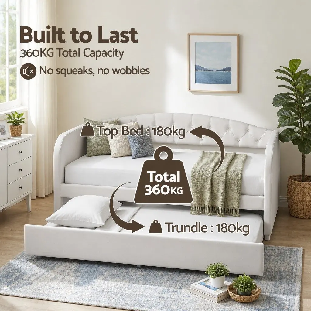 Upholstered Single Daybed with Pull-Out Trundle Bed