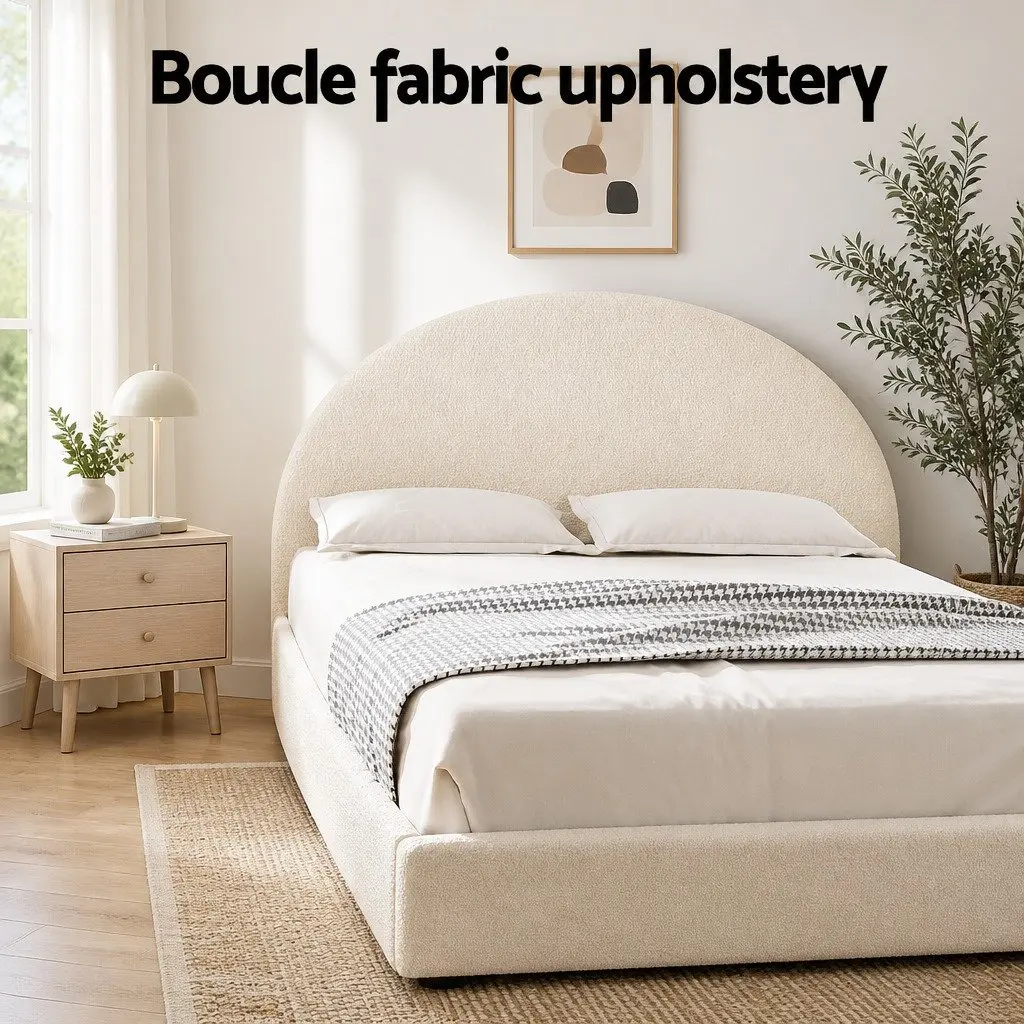 Double Gas Lift Storage Bed Frame with Boucle Fabric