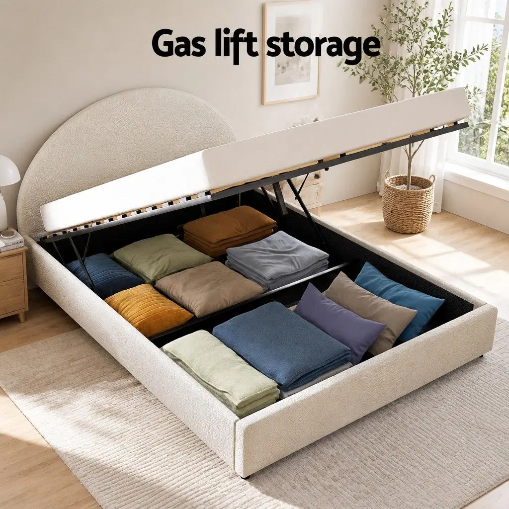 Double Gas Lift Storage Bed Frame with Boucle Fabric