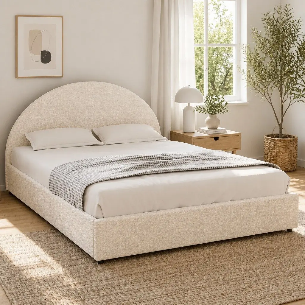Double Gas Lift Storage Bed Frame with Boucle Fabric