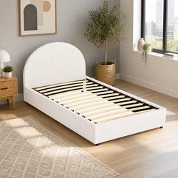 Upholstered Boucle Fabric King Single Gas Lift Bed Frame