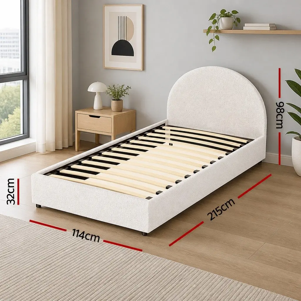 Upholstered Boucle Fabric King Single Gas Lift Bed Frame