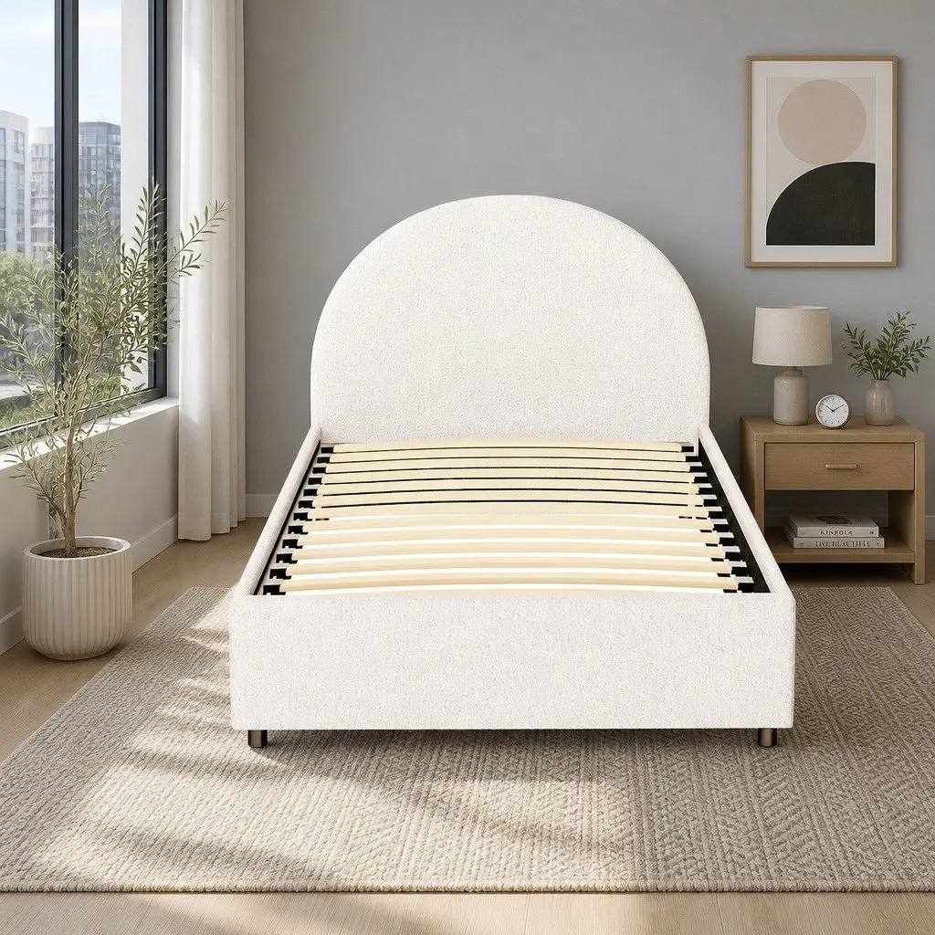 Upholstered Boucle Fabric King Single Gas Lift Bed Frame