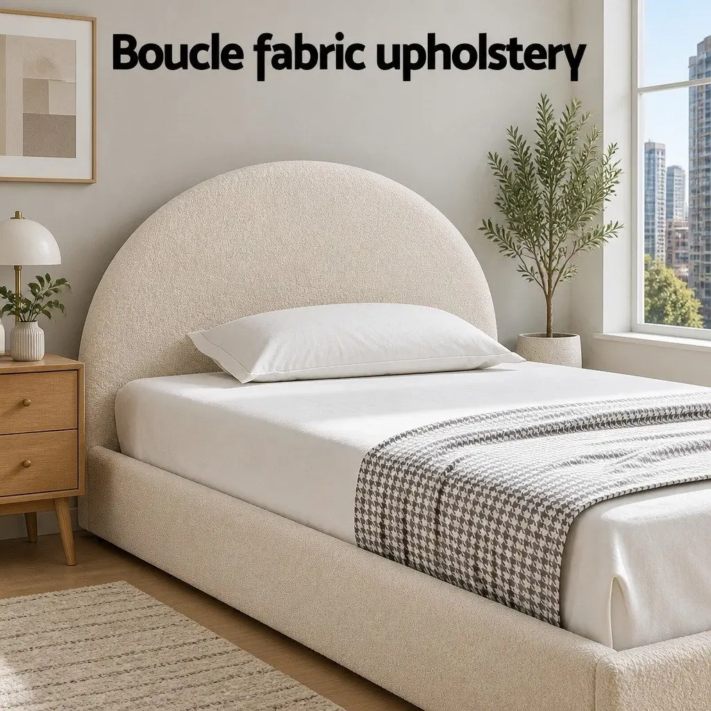 Upholstered Boucle Fabric King Single Gas Lift Bed Frame