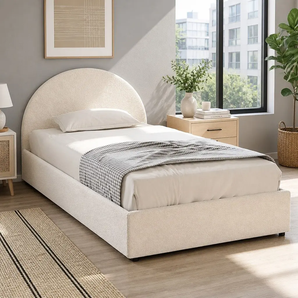 Upholstered Boucle Fabric King Single Gas Lift Bed Frame