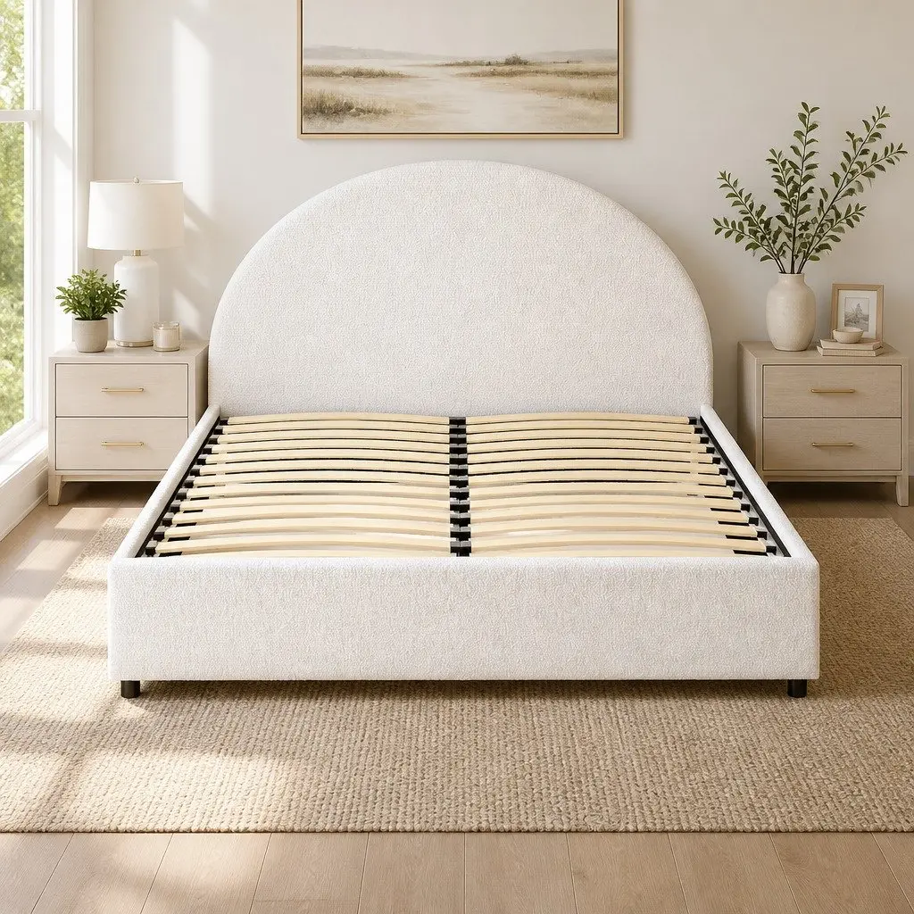 Queen Gas Lift Storage Bed Frame Boucle Upholstered Padded Platform Base