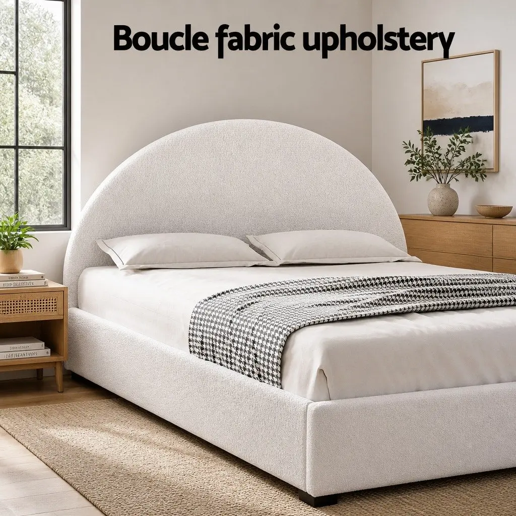 Queen Gas Lift Storage Bed Frame Boucle Upholstered Padded Platform Base