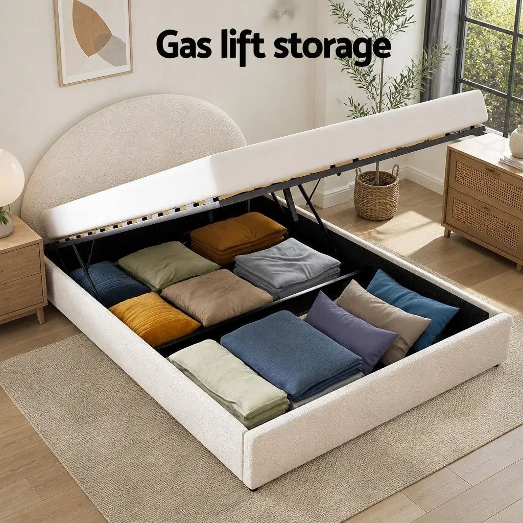 Queen Gas Lift Storage Bed Frame Boucle Upholstered Padded Platform Base