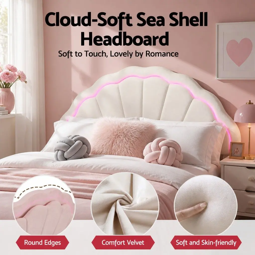 Upholstered Double Bed Frame with LED Headboard and Storage