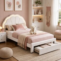 Upholstered King Single Bed Frame with LED Headboard