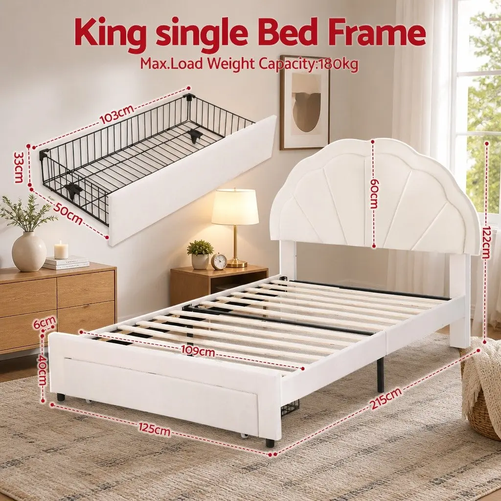 Upholstered King Single Bed Frame with LED Headboard