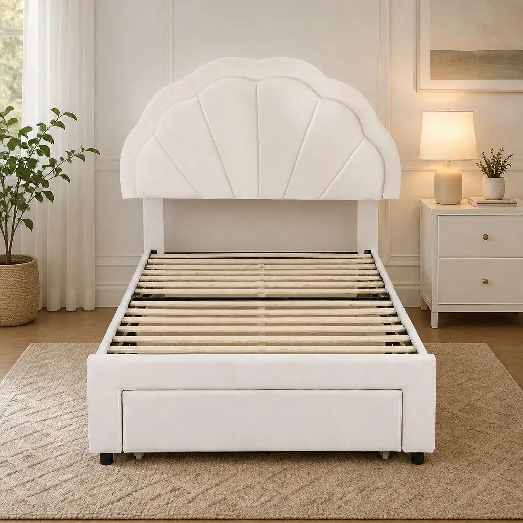Upholstered King Single Bed Frame with LED Headboard