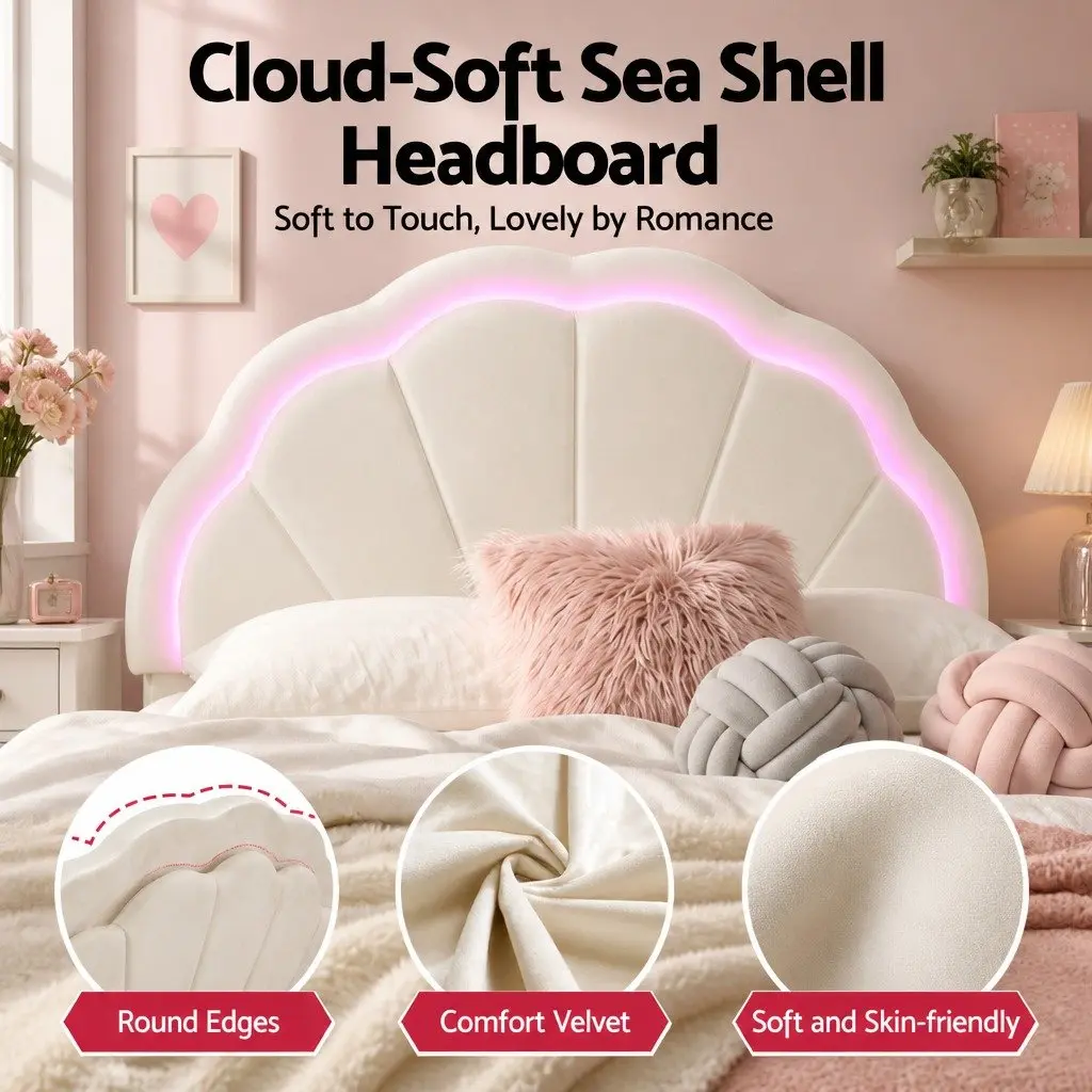 Upholstered King Single Bed Frame with LED Headboard