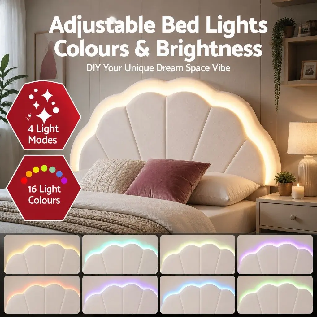 Upholstered King Single Bed Frame with LED Headboard