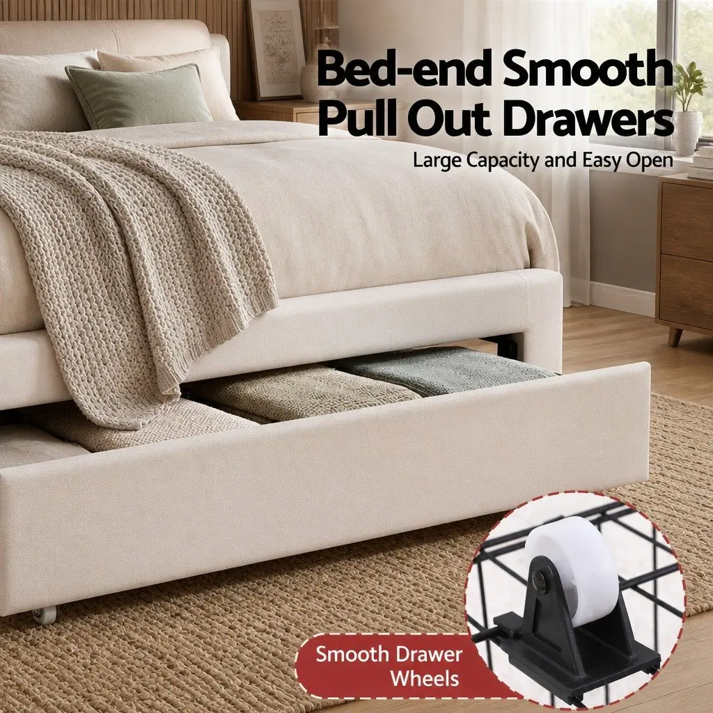 Upholstered King Single Bed Frame with LED Headboard