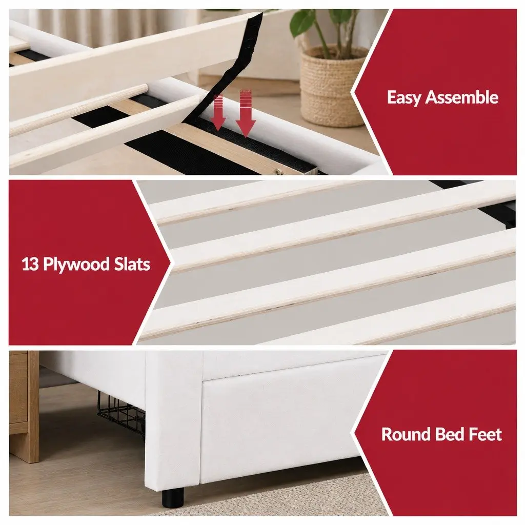 Upholstered King Single Bed Frame with LED Headboard
