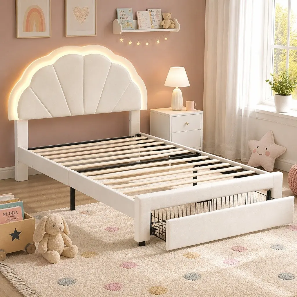 Upholstered King Single Bed Frame with LED Headboard