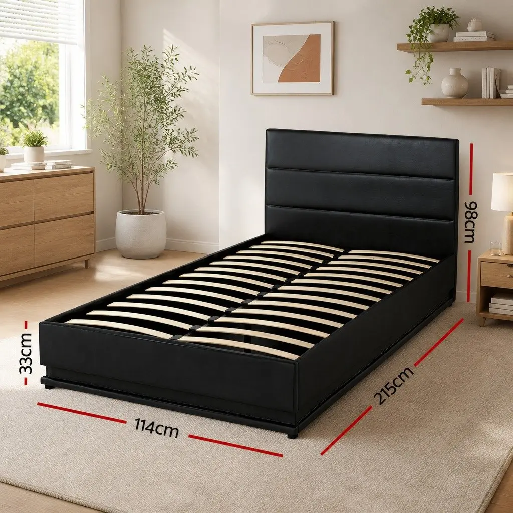 King Single Bed Frame with Gas Lift Storage