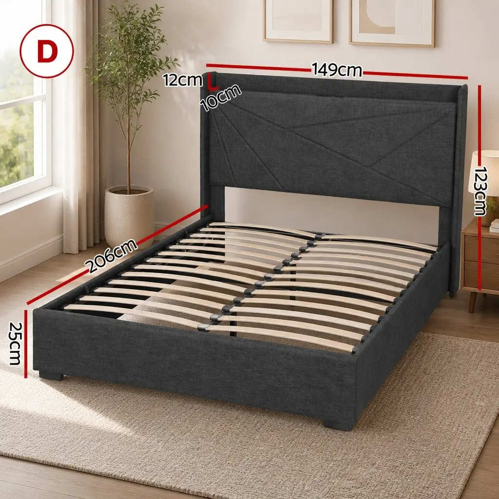 Double Bed Frame with Gas Lift Storage and Charging Ports