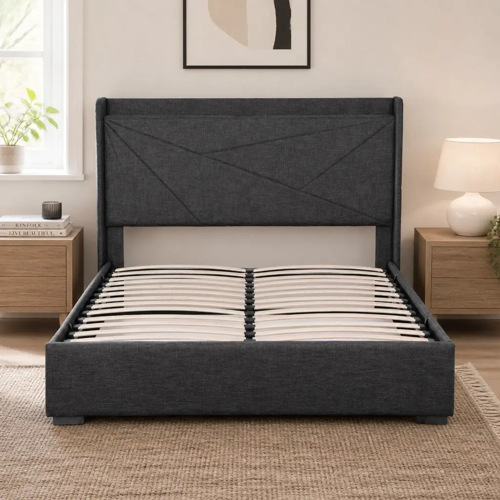 Double Bed Frame with Gas Lift Storage and Charging Ports