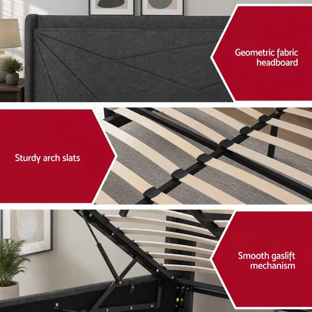 Double Bed Frame with Gas Lift Storage and Charging Ports