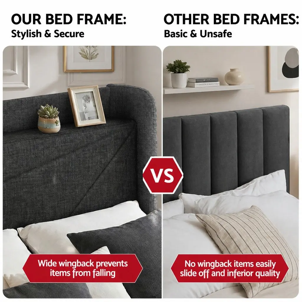 Queen Bed Frame Gas Lift Storage Upholstered Geometric 165W x 221L x 123H cm Plywood Pine Wood Faux Linen Fabric Metal