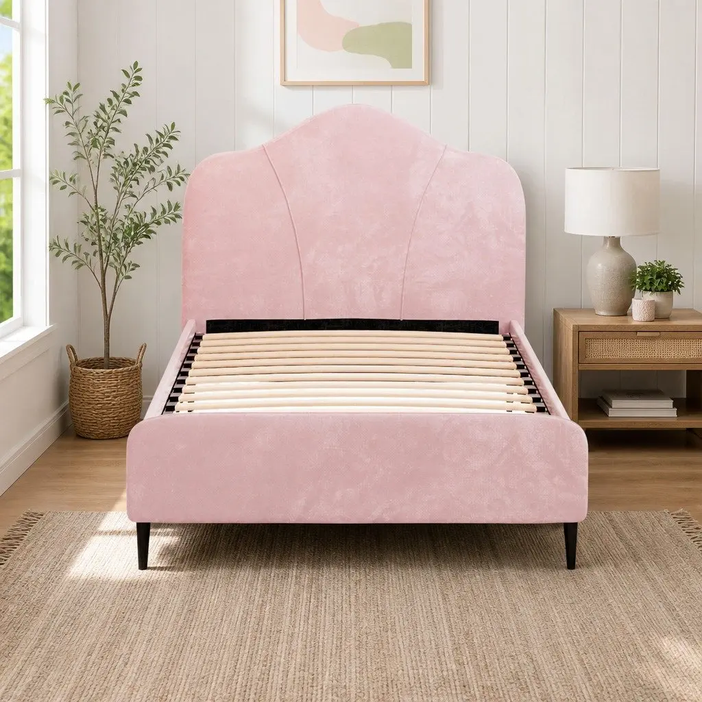 Pink Velvet Upholstered King Single Bed Frame